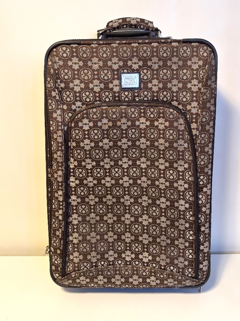 Liz Claiborne Large Soft Shell Expanding Roller Suit Case Luggage Brown Pattern